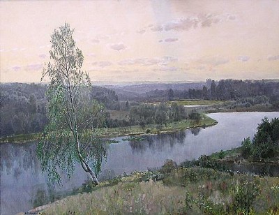 Safronov Victor, "Sunrise over the Oka River", 1997, Canvas, oil, 24 x 28 in / 60.0 x 70.0 cm